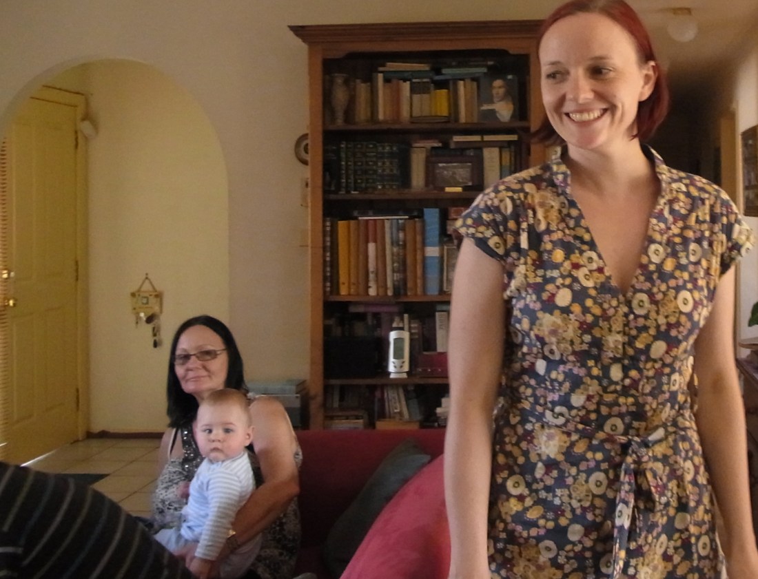 Our younger daughter, Caroline, is in the front, Monika, holding Lucas, sitting on the Sofa.