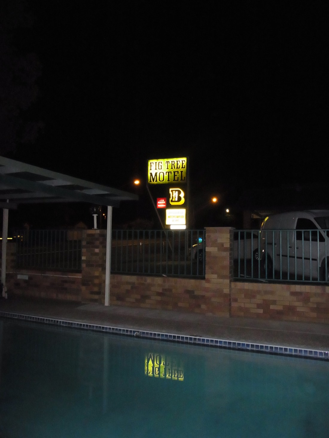 This is a nighttime view from our Motelroom