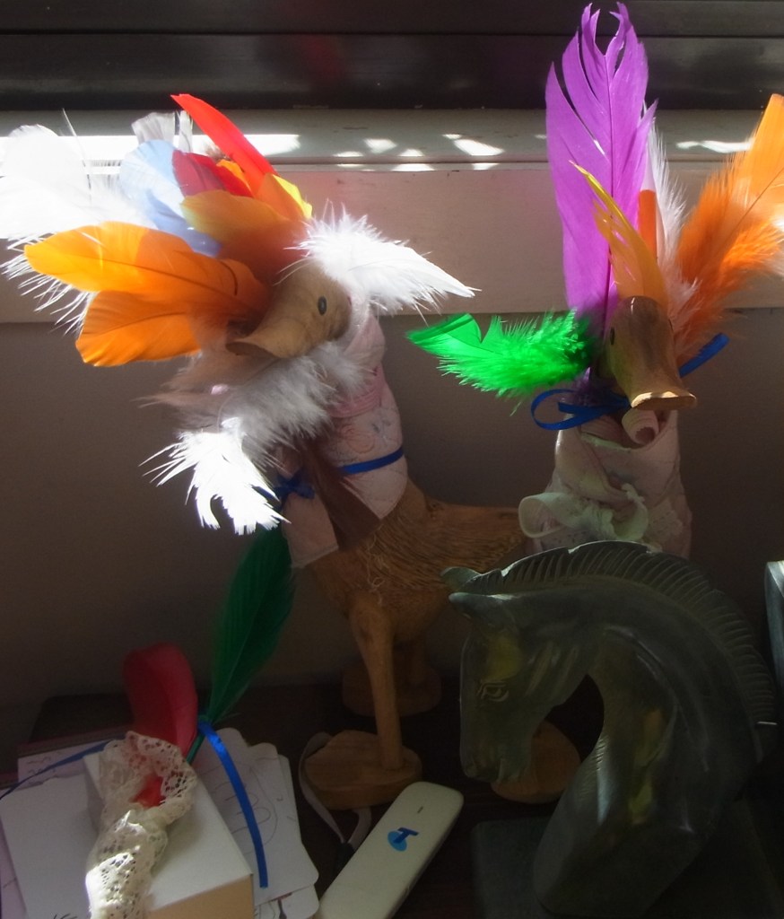 Each visitor was given one of these decorated wooden ducks. The decorations were done by the two little girls before lunch with a little help from their mum.