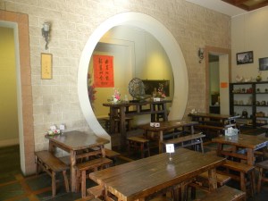 A bit later this  place would be filled with people having lunch.