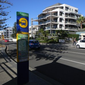 We waited at this bus stop for the free shuttle bus that was to take us into Wollongong City.