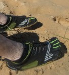 Peter soon found out his 'finger' shoes were good for walking along the beach.