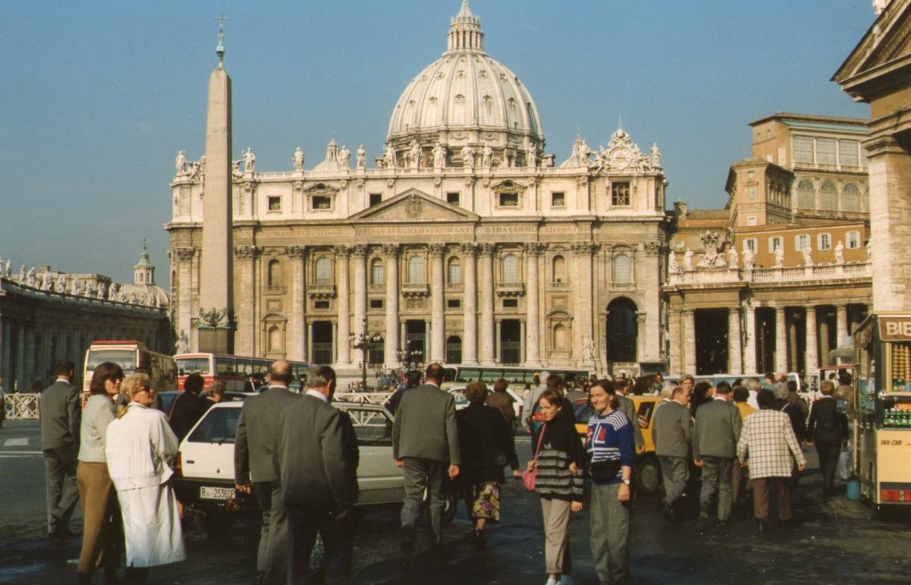 It was a Wednesday when we turned up at the Vatican. Lots of tourists had arrived in buses from Germany on that day. They thought we had come with them from Germany. The Pope greeted the tourists in German. We could hardly see him for he was a great distance away from us.