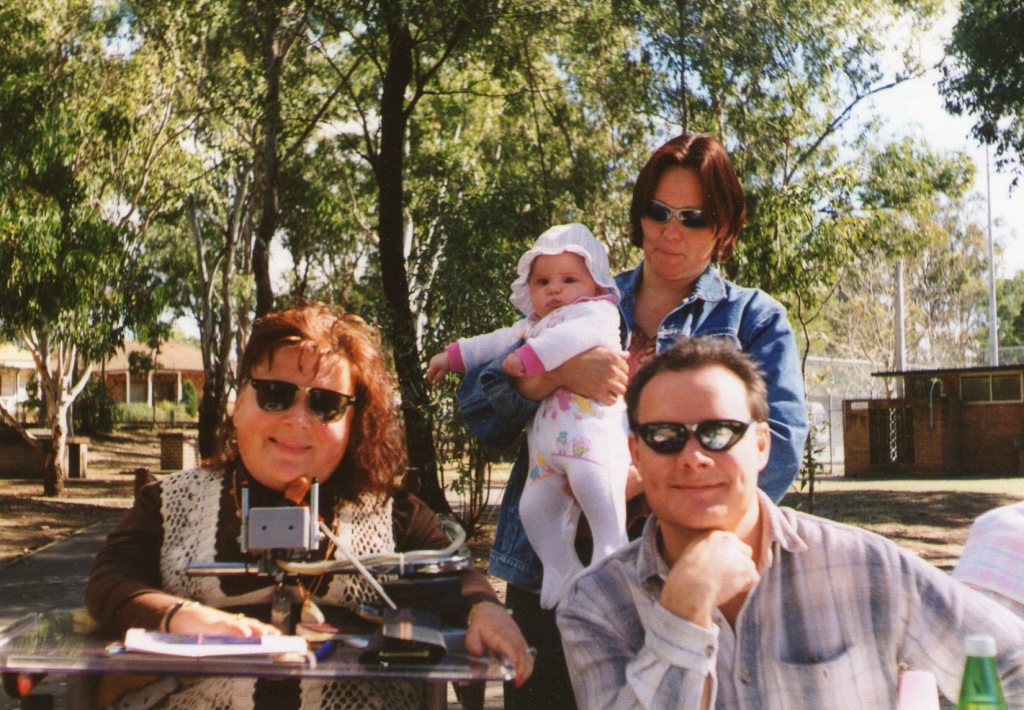 Monika holds her five months old baby daughter. Gaby and Martin are in the picture too.