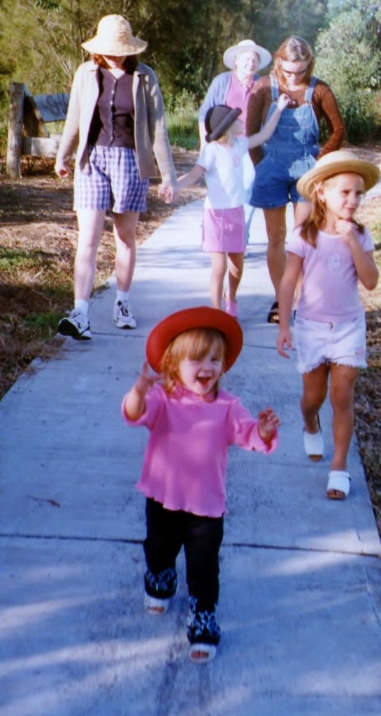 Here we are on a walk with Monika and her three daughters to the playground at the back of our property.