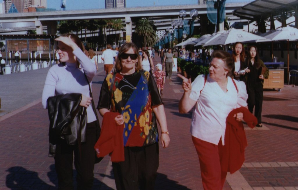 Here we stroll along Darling Harbour in Sydney. Going by the clothes we wear, this would have been on the day we went to the Chinese Gardens that are close to Darling Harbour.