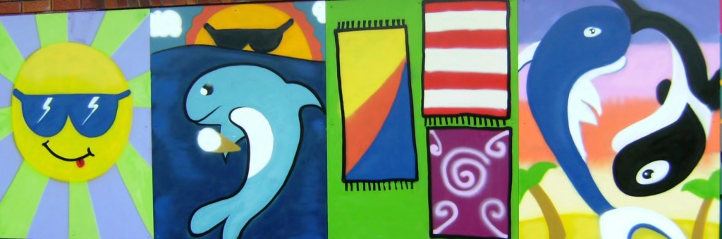 When I arrived at the pool these familiar murals greeted me.