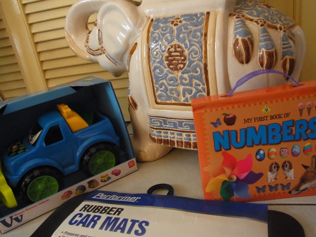 At K MART we bought some CAR MATS to finally replace the old ones. And we thought Lucas might like these little toys when we see him on our upcoming holiday weekend.