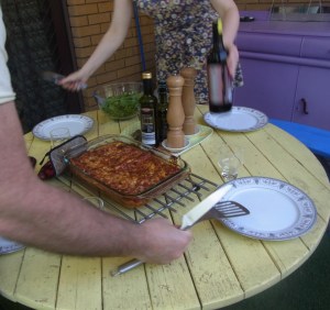 Caroline and Matthew are about to serve lunch.