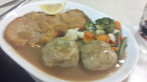 Veal Schnitzel and dumplings for me.