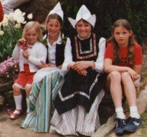 Caroline and Ellen with Dutch Girls at the Bowral Tulip Festival in 1982