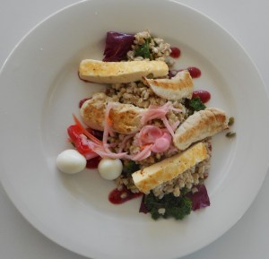 I had quail eggs with the salad, and Peter had chicken